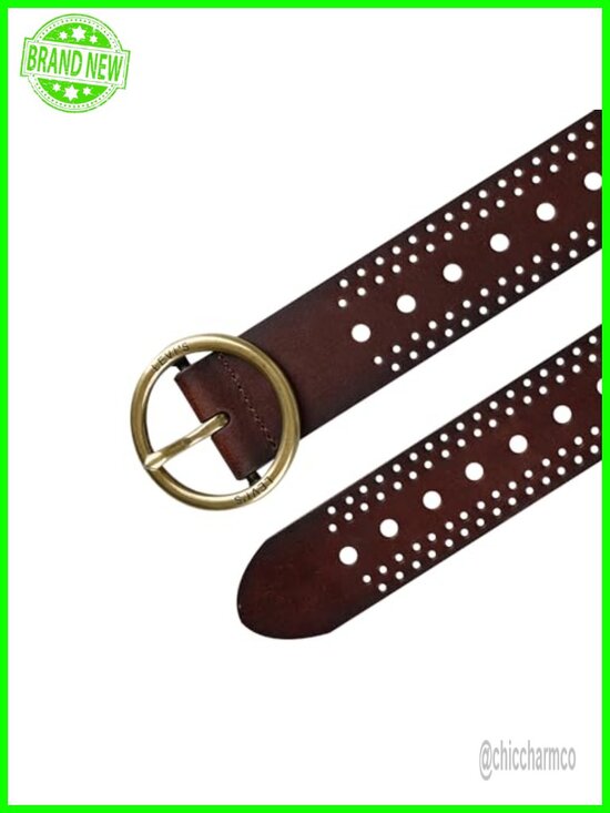 Women\'s Genuine Leather Belt with Round Buckle and Perforated Strap main image 4